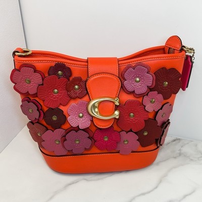 Coach Re-Loved Tea Rose Tali Bucket Bag Upcrafted Brass/Red Orange Satchel NWT