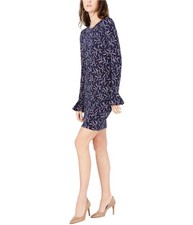 Michael Kors Womens Bell-Sleeve Swing Dress, Blue, Petite, PXS