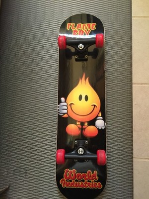 RARE World Industries Skateboard Deck Solid Gold Original Flame Boy  Size 7''x30''