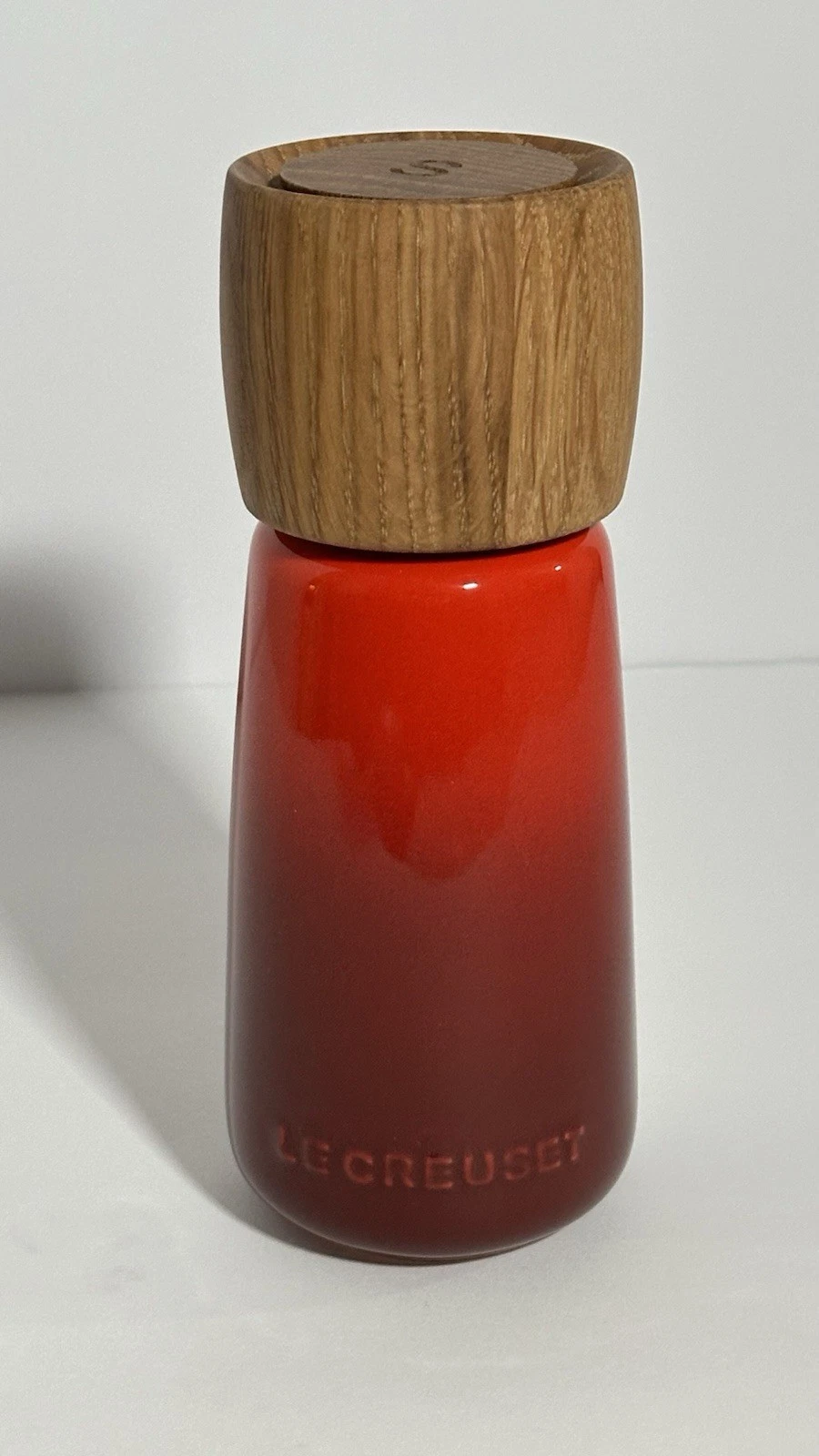 Le Creuset Alpine Cerise Red Salt Mill Wood Top Ceramic Grinder NEW