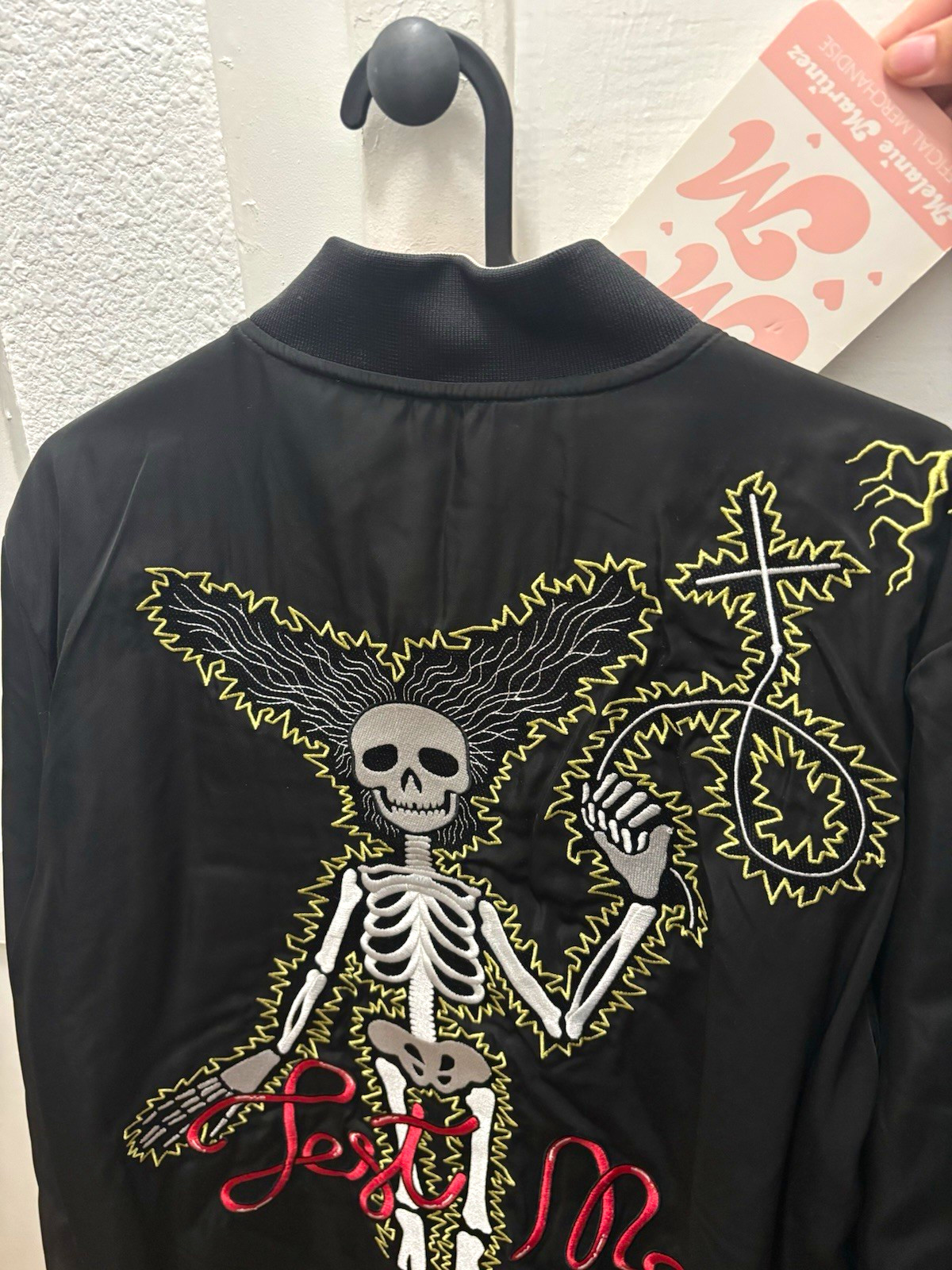 Melanie Martinez,Black Bomber Jacket Embroidered Skull Graphic Full Zip, Size M