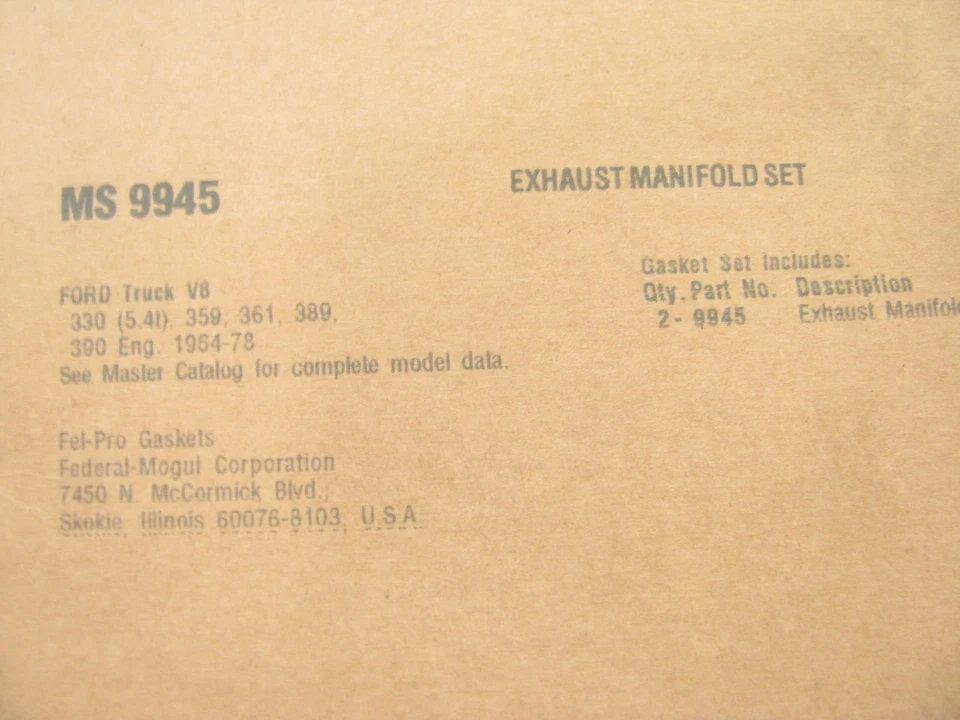 Juego de juntas de colector de escape Fel-Pro MS9945 para Ford F-500 1975-1977 - 330-V8 Foto 2 de 2