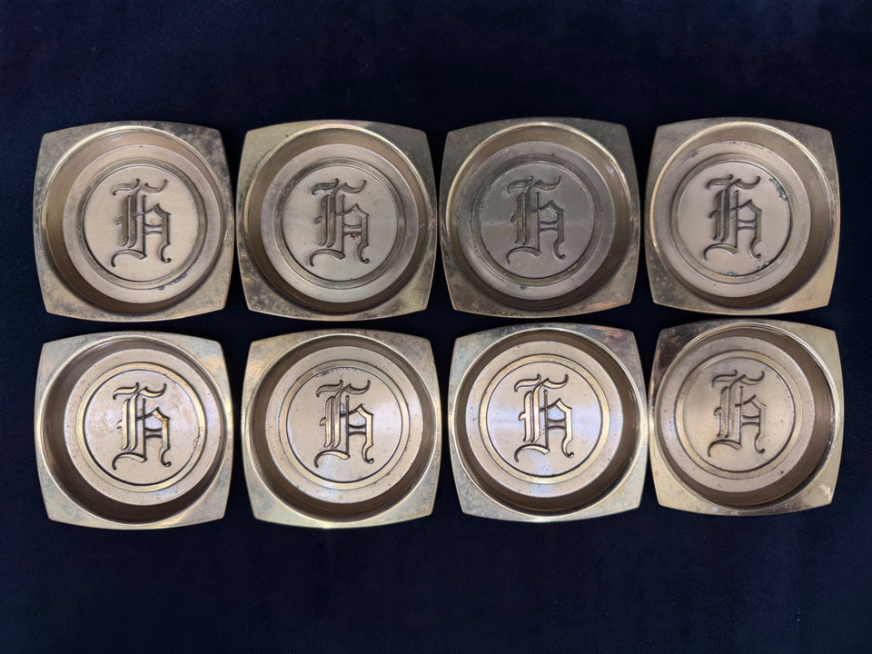 Vintage Hyde Park Coasters Set 8 Metal Monogrammed Coasters "H" MCM Barware Gift