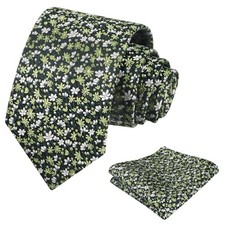 Mens 3.15inches Exquisite Floral Tie with Small Flower H142-green/ White