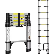 8.5 Ft. Aluminum Portable Extension Ladder with Stabilizers for Home, Outdoor, 3