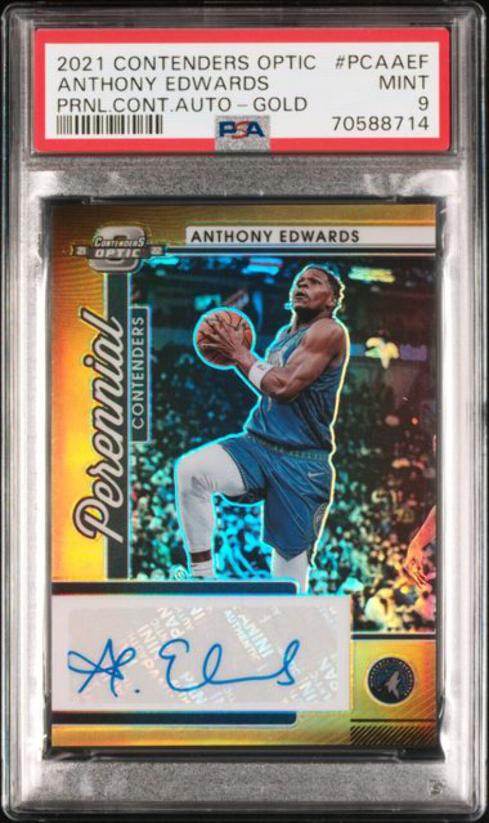 2021 CONTENDERS OPTIC PERENNIAL CONTENDERS ANTHONY EDWARDS AUTO GOLD /10 PSA 9 