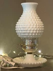 Vintage White Milk Glass Hobnail Table Lamp key bow switch working