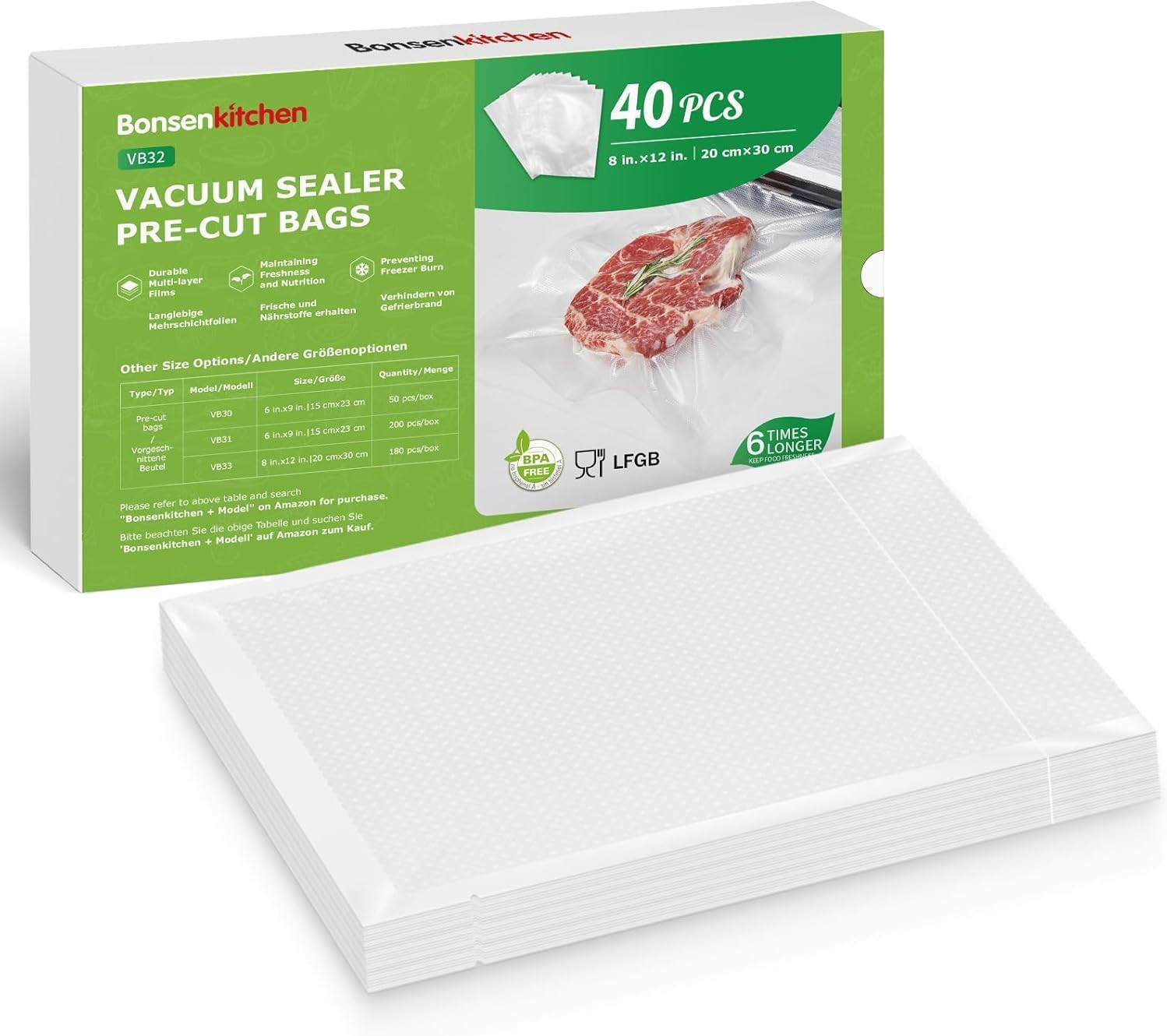 Sacchetti Sottovuoto Alimenti 20x30cm 40 Buste Goffrate per Macchine