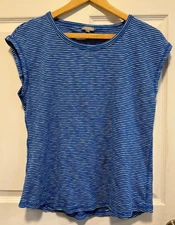 TALBOTS Top shirt blouse L 12 Bust 38 Length 24 Blue White Striped Fitted