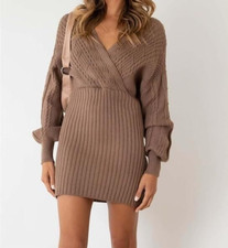 Women Sexy Knitted Sweater Dress Autumn VNeck Elegant Casual Long Sleeve Dress S