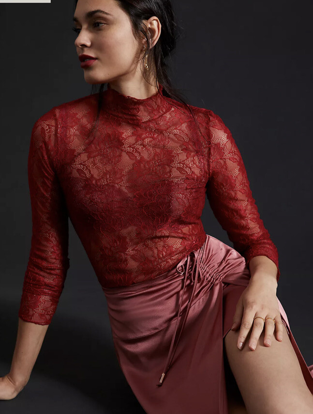 red high neck lace top