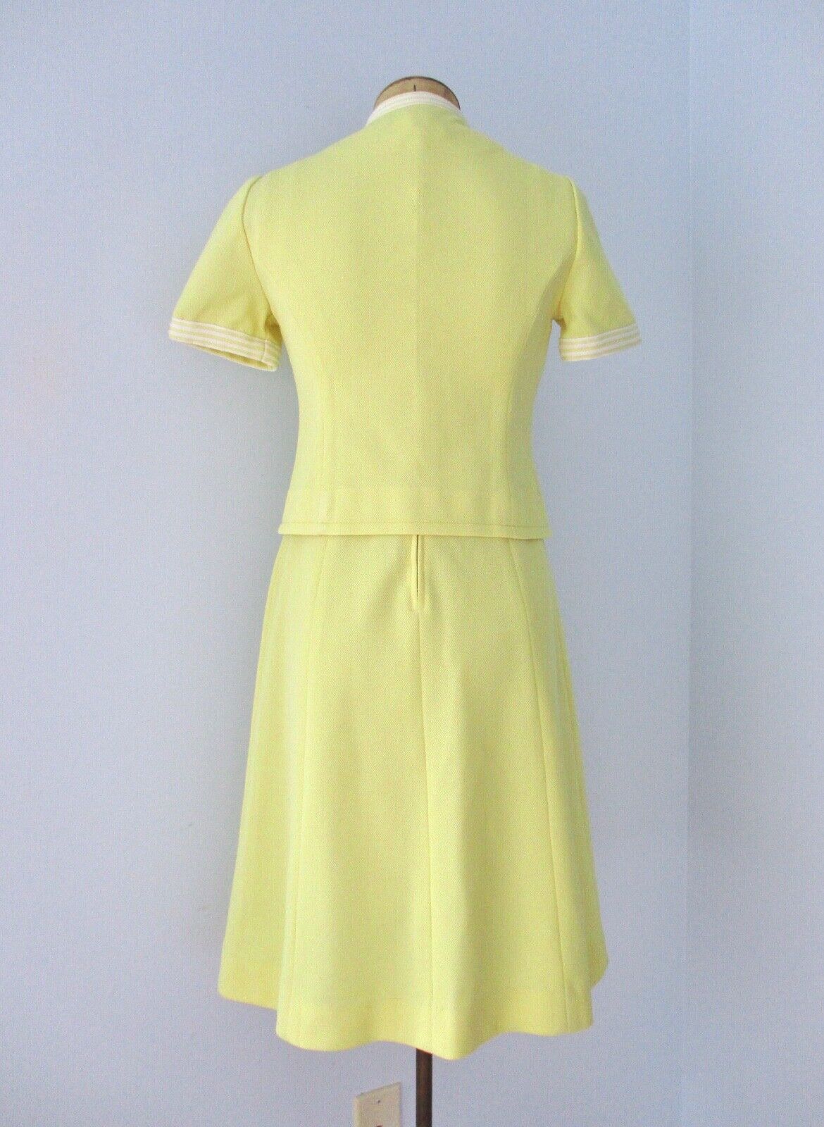 Vtg 70s Leslie Fay Yellow 2-Pc Fit Flare Ringer D… - image 4