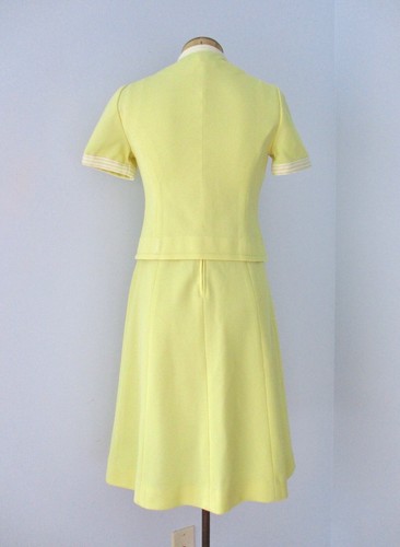 Vtg 70s Leslie Fay Yellow 2-Pc Fit Flare Ringer Dress Jacket Secretary Suit S/M - Picture 4 of 14