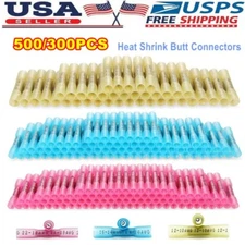 500/300pcs 22-10AWG Heat Shrink Butt Wire Splice Connectors Seal Crimp Terminals