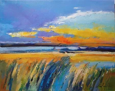 ORIGINAL OIL PAINTING#16"x20"#Land Scape#Abstraction#Sky Blue#Yellow#Orange#Lake