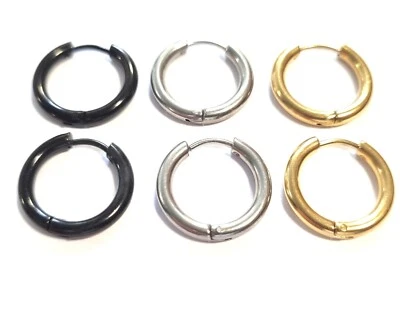 Creolen Edelstahl Klappcreolen Damen Herren unisex rund Ohrringe Huggie Hoops - Bild 1 von 4