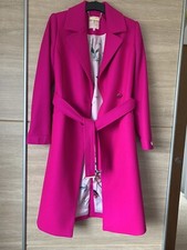 Ted Baker Lockley Bright Pink Long Wool Cashmere Coat Rrp £329 Size 0 Size 6
