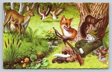 Eugen Hartung Mainzer Postcard Animated Forest Animals Cat Naps Sneaky Fox Rifle