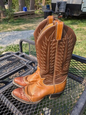 Tony Lama Western Cowboy Boots 6243 Brown Leather w Lizard, Youth