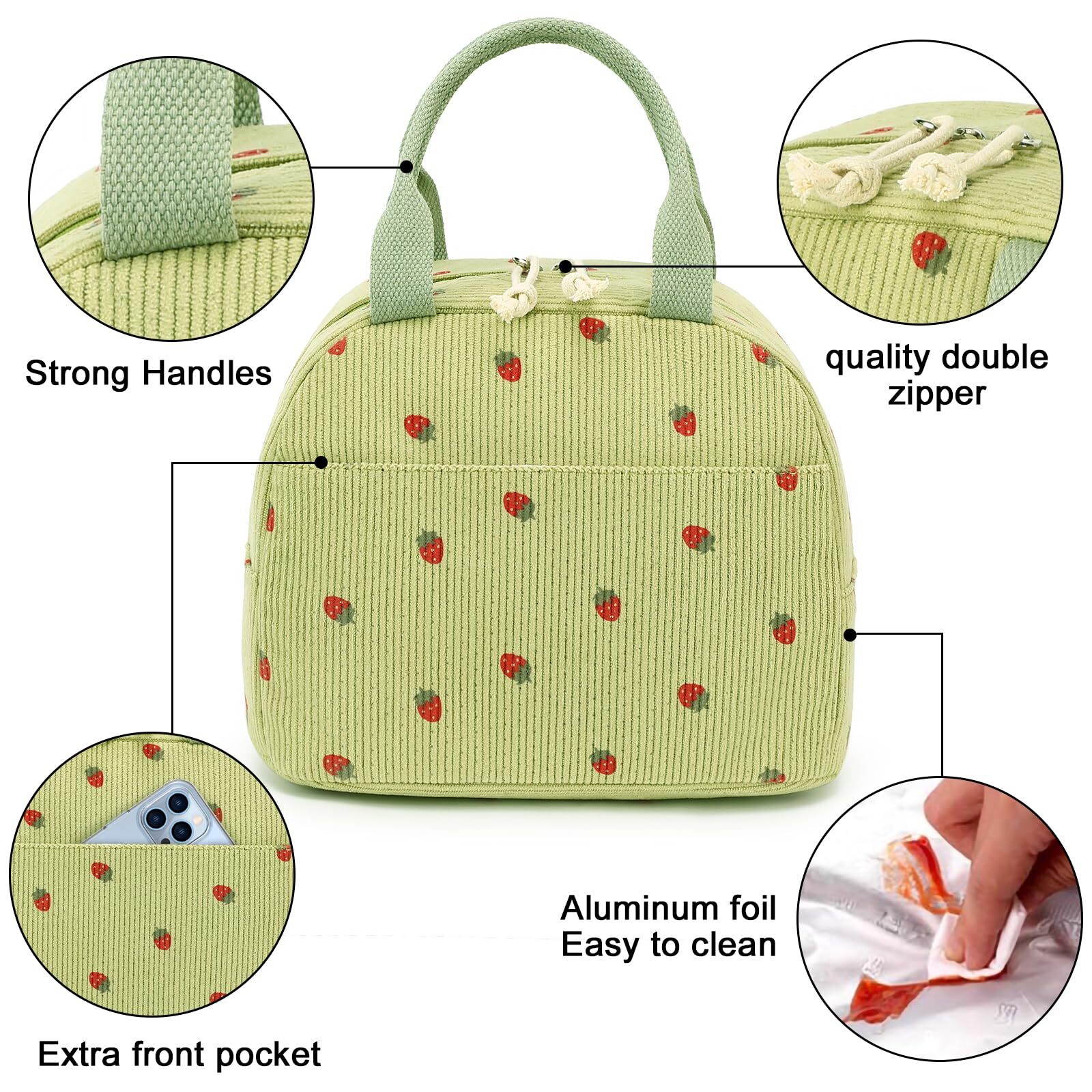 Bluboon Lunch Bag for Women Men Cute Corduroy Lunch Tote Bags Reusable ...