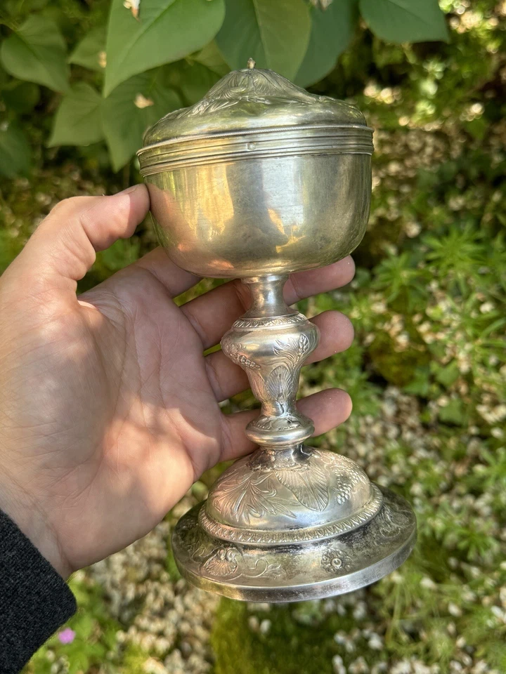 Ciboire Argent Massif & Orfevrerie Sacrée & Fin 19 Eme & Minerve & Prêtre - Photo 2/4