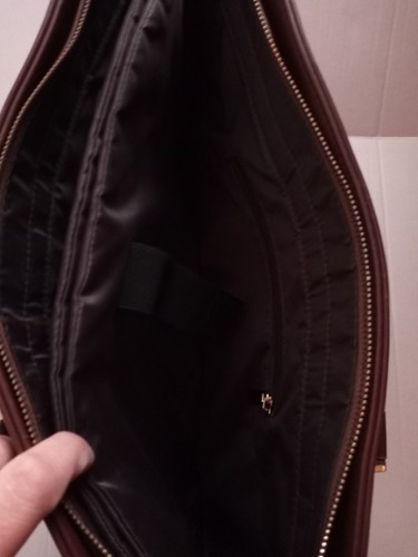 Edoday Leather Quilted Mahogany Brown Laptop Briefcase Business Tote - Picture 8 of 12