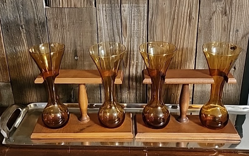 Yard of Ale アンティーク装飾 Double set of Vintage Yard of Ale Glasses with Wood Stand | eBay