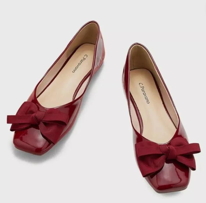 Zapatos de ballet C.PARAVANO bailarina planos charol rojo talla 5