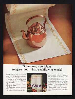 1965 Gala Pure White Decorated Paper Towel Whistle While You Work Print Ad Vtg
