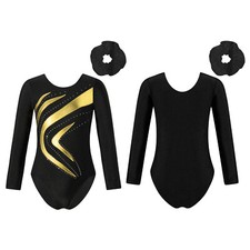 Girls Outfit Long Sleeve Dance Sets Gymnastic Dancewear Bodysuit Costume Shiny