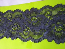 Elegant Lace Trim Dark Blue Elastic 3 1/8in Wide Border Great Offer 77 Eng NR