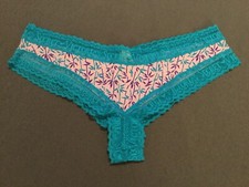 NWT Victoria s Secret The Perfect Panties Lacey Logo Trimmed Cheeky Aqua Palm Lg