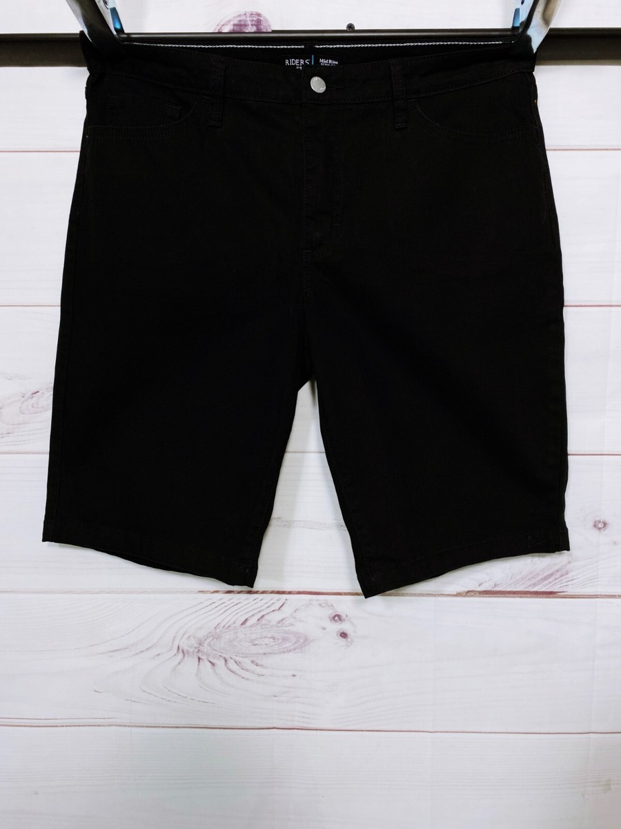 Riders By Lee Womens Mid Rise Bermuda Shorts Size 14 Black Flat