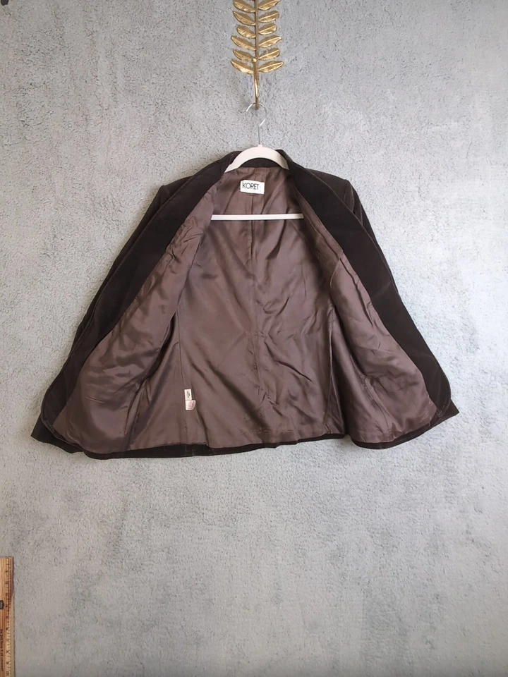 Blazer Koret Vintage Mujer Hecho en Unión Frente Abierto Terciopelo Marrón Forrado Chaqueta Foto 3 de 4
