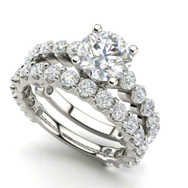 3.TCW Round Moissanite 14K White Gold Bridal Engagement Wedding Ring Set Size 6