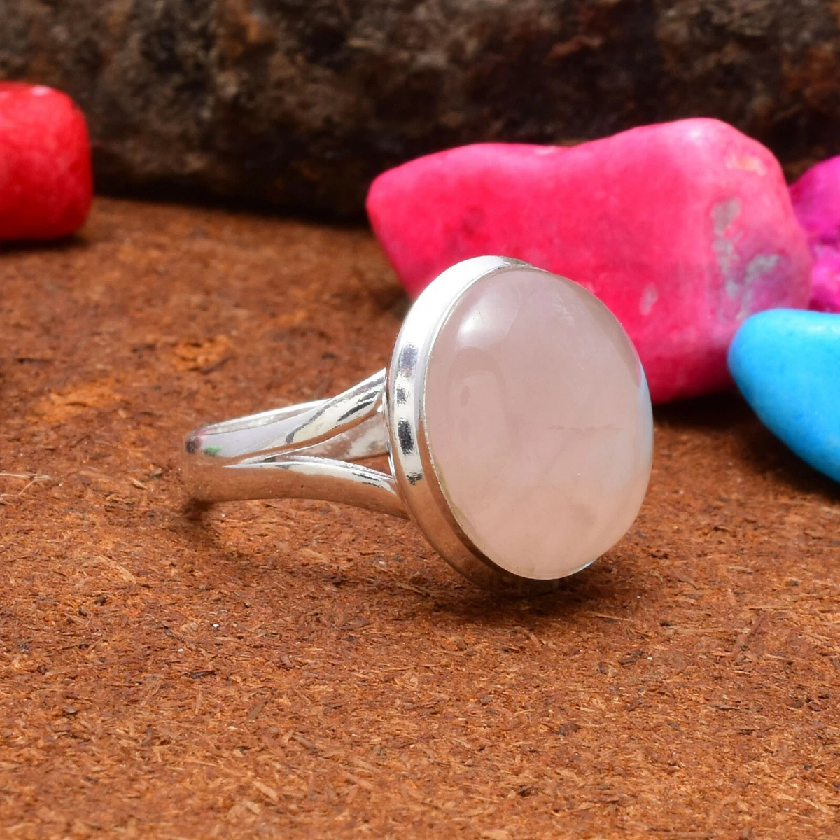 Fabuloso Cuarzo Rosa Piedra Preciosa 925 Plata de Ley Handmade
