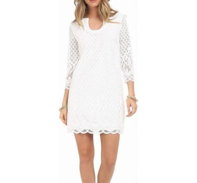 Lilly Pulitzer Women's Mara Resort White Long Sleeve Lacy Midi Dress SIZE M  | eBay