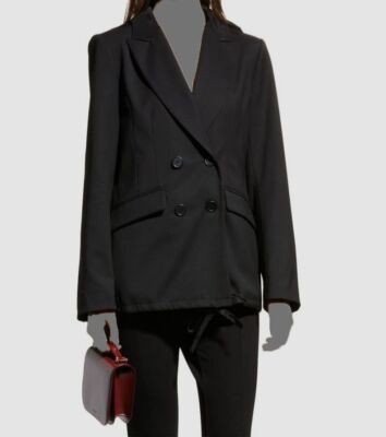 $515 MeimeiJ Women's Black Hooded Mixed Media Blazer Jacket Size 40