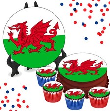 Wales Flag Edible 8 Inch Cake or Cupcake Toppers Party Decorations St Davids Day
