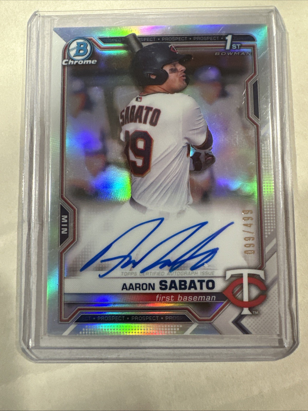 Aaron Sabato 2021 Bowman Chrome 1st Auto Refractor /499 Twins