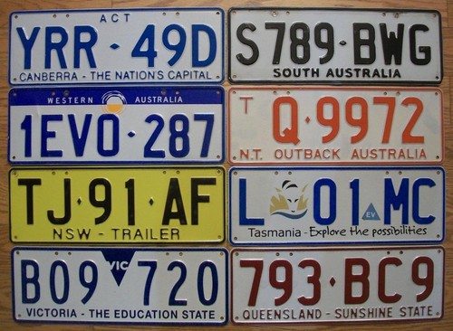 SET of 8 AUSTRALIA LICENSE PLATES - 1 FROM EACH STATE + THE CAPITOL TERRITORY