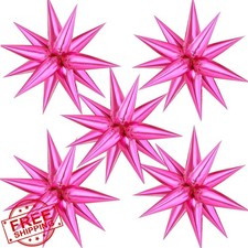 60 Pcs Hot Pink Star Balloons 26", 12 Point Foil