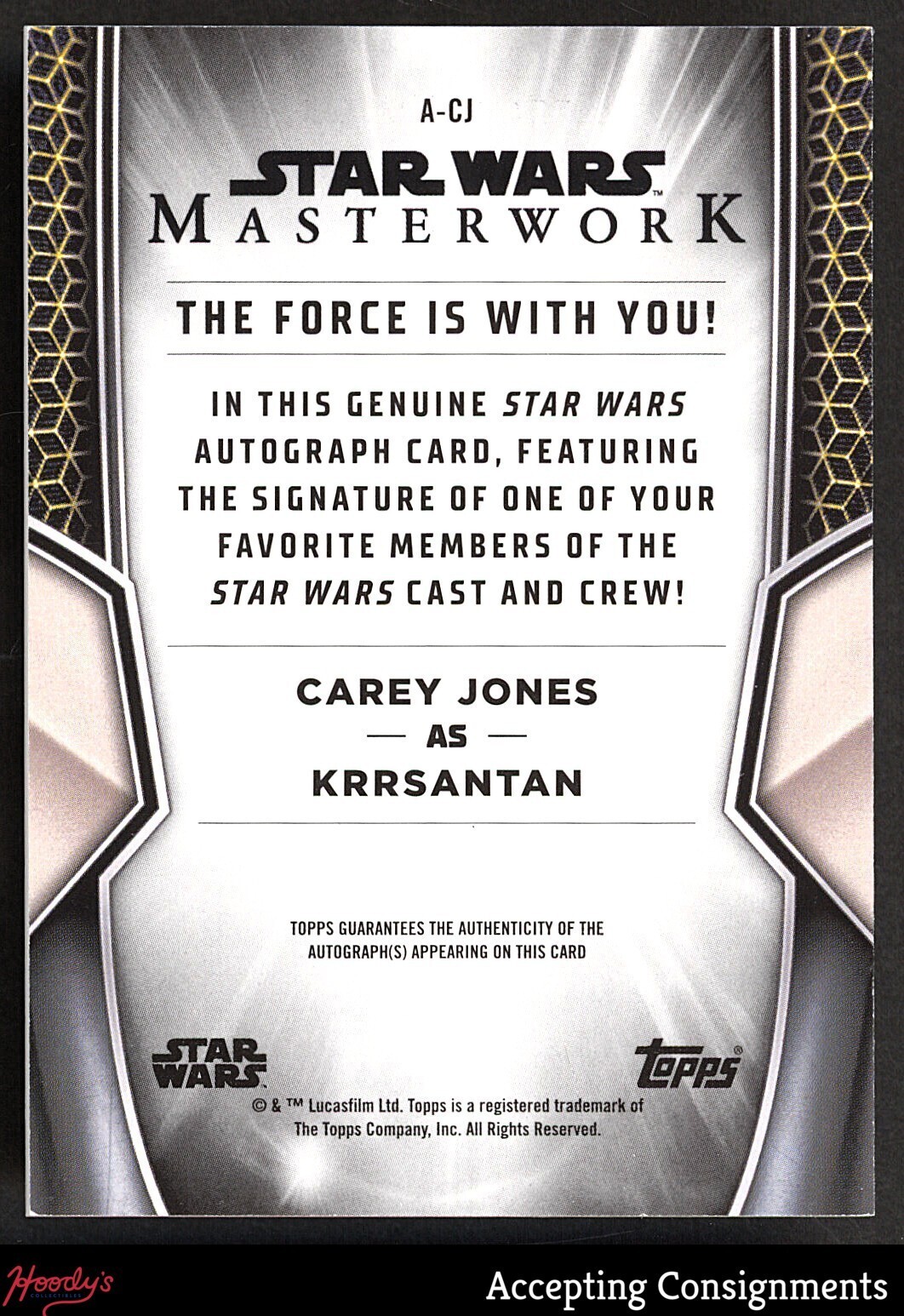 2025 Topps Star Wars Masterwork Autograph Carey Jones AUTO Krrsantan view 2