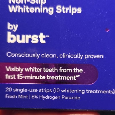 BURST Non-Slip Teeth Whitening Strips Fresh Mint 6% Hydrogen Peroxide 20 Ct