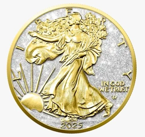 2025 American Silver Eagle w/Diamond Dust & 24-Kt Gold BU (Box & Sleeve incl)