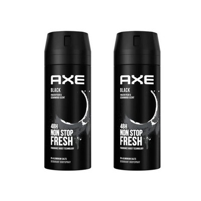 2 Pack Axe Black Deodorant Body Spray for Men, 150ml/5.07 oz.