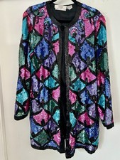 Vintage Judith Ann for I. Magnin Size Large Multicolor Silk Sequined Jacket