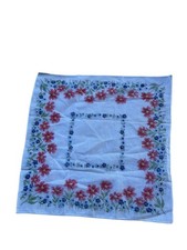 Vintage Floral Handkerchief With Pink  Blue Flower Border Lightweight Cotton Fa