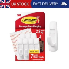 Command Large Utility Hook, Pack of 7 Hooks and 12 Adhesive Strips, White - Dama