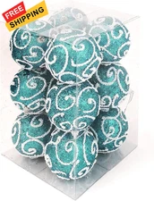 allgala 12 Pack 3 Inch Christmas Tree Ornament Balls-Glitter Turquoise 